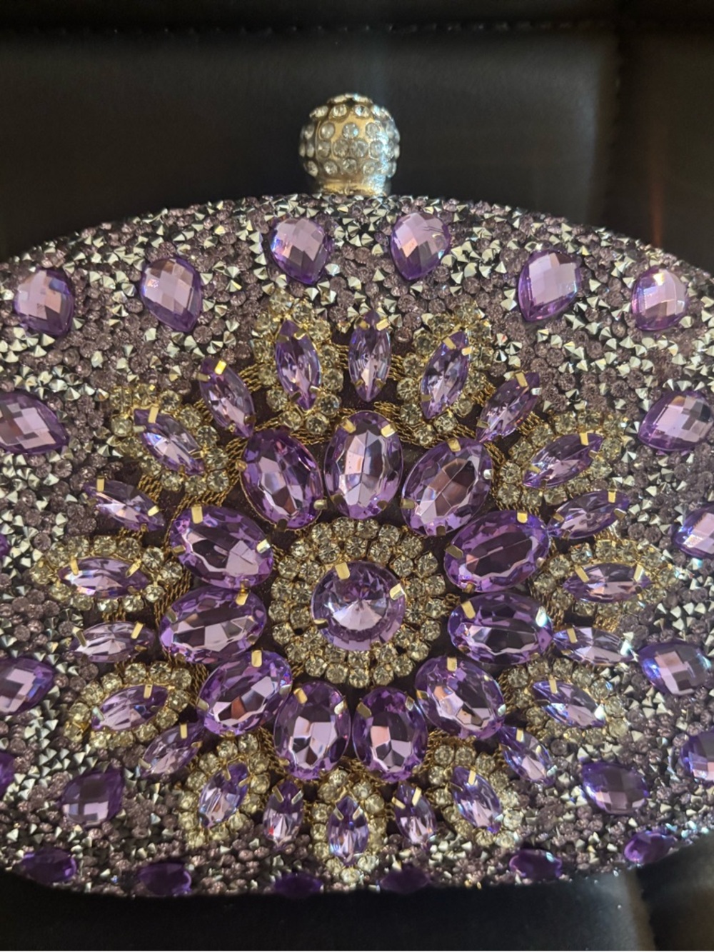 Lavish Purple Crystal Floral Evening Clutch